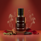 Ganelli No.11 for Him – Bold Spicy Oriental Eau de Parfum; amber glass bottle with black cap, surrounded by cinnamon sticks and cardamom pods