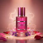 Perfume Ganelli No.12 for Her – pink bottle with silver label, surrounded by floral petals