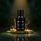 Ganelli No.14 for Him eau de parfum; dark glass bottle with black cap surrounded by spice accents