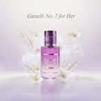 Ganelli No. 7 for Her perfume bottle in pink-purple glass with white flowers