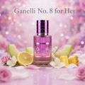 Ganelli No. 8 for Her Perfume – pink glass bottle with purple cap, fruity floral EDP